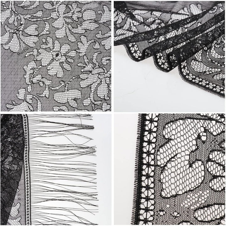 NiceYnn Women's Floral Lace Scarf Shawl with Tassels 179cm, Soft Mesh Fringe Wraps for Wedding Cape