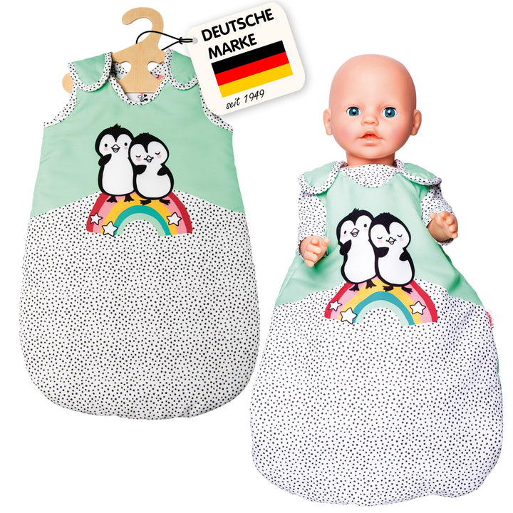 Heless 1194 - Schlafsack für Puppen im Pinguin Pünktchen Design, mit Pinguin-Aufdruck und Klettversc