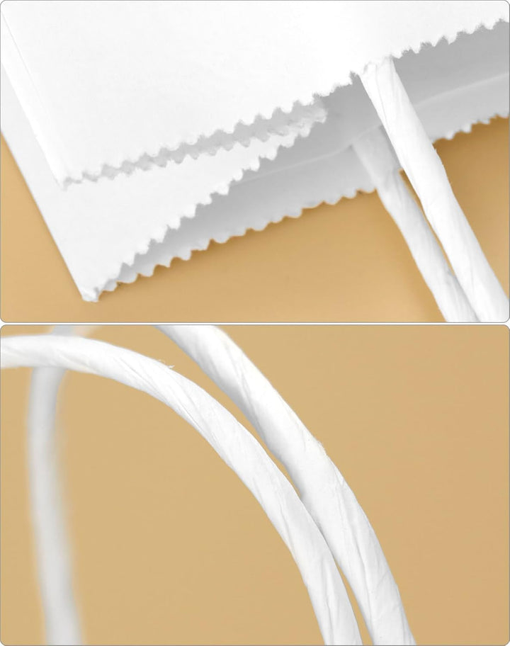 QWORK® 60 Stück Weisse Geschenktüten aus Papier mit Griffen, kraftpapier tüten, 15 x 8 x 21 cm, für