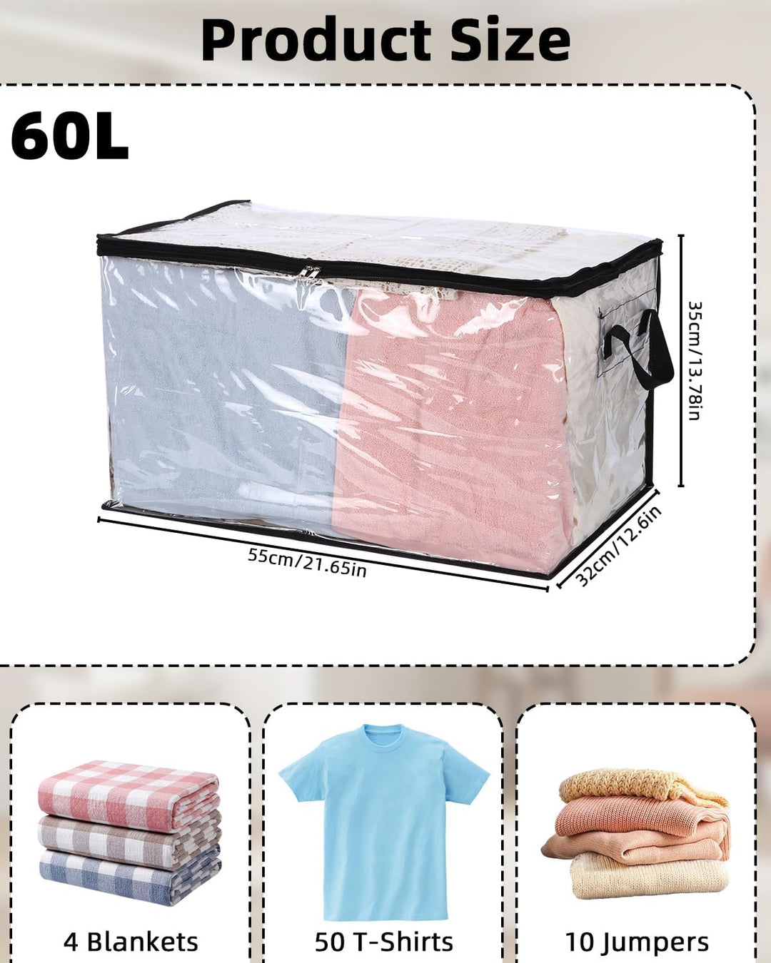 Cexovo Aufbewahrungstasche 4 Stück Grosse Aufbewahrungstasche mit Deckel 60L Kleiderschrank Organize