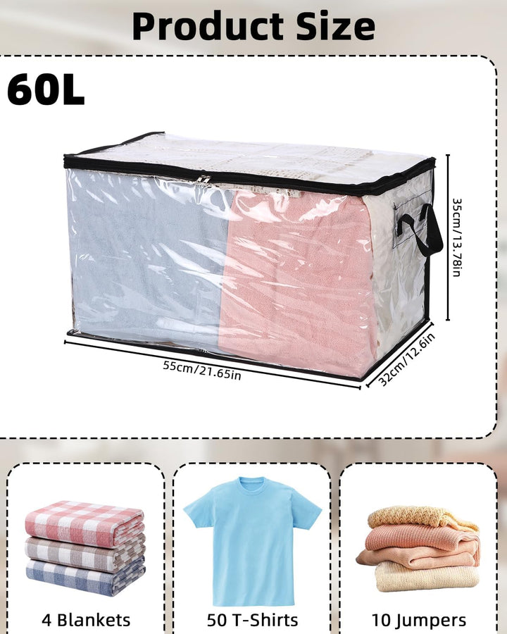 Cexovo Aufbewahrungstasche 4 Stück Grosse Aufbewahrungstasche mit Deckel 60L Kleiderschrank Organize