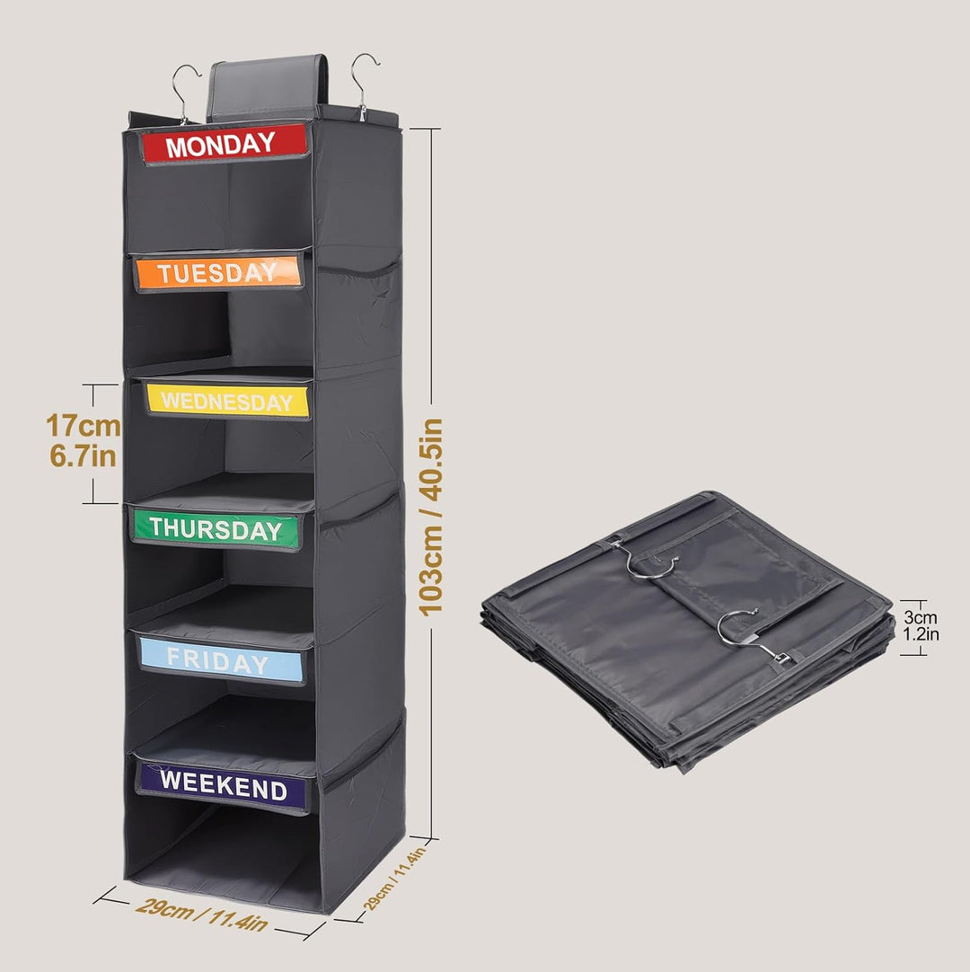 Kleiderorganizer 6 Fächer Hängend – Hängeregal aus Stoff für Schrank, Schublade oder Tür – Organisie