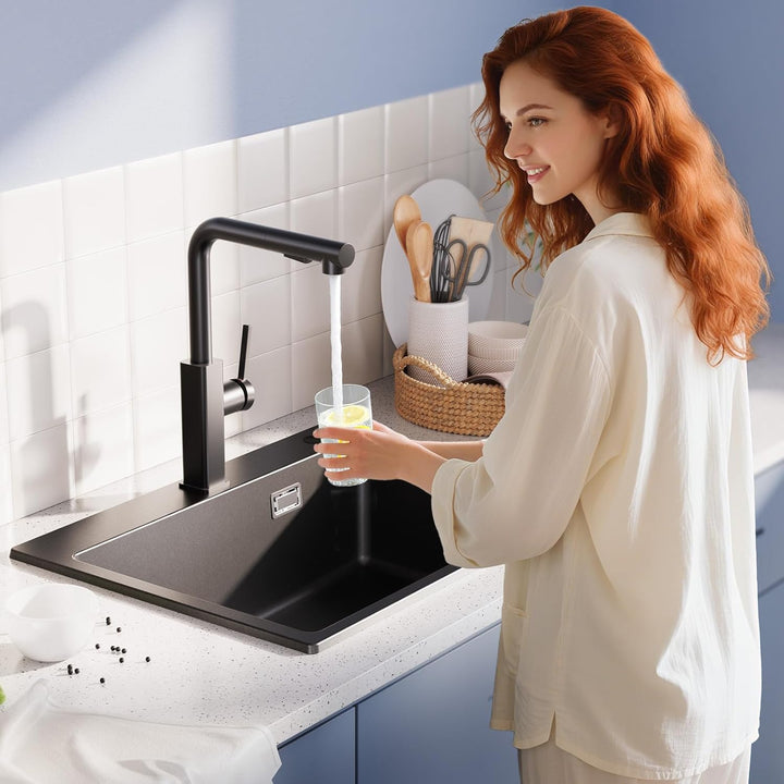CECIPA Wasserhahn Küche Schwarz Ausziehbar, Küchenarmatur mit Brause Ausziehbar, Mischbatterie küche