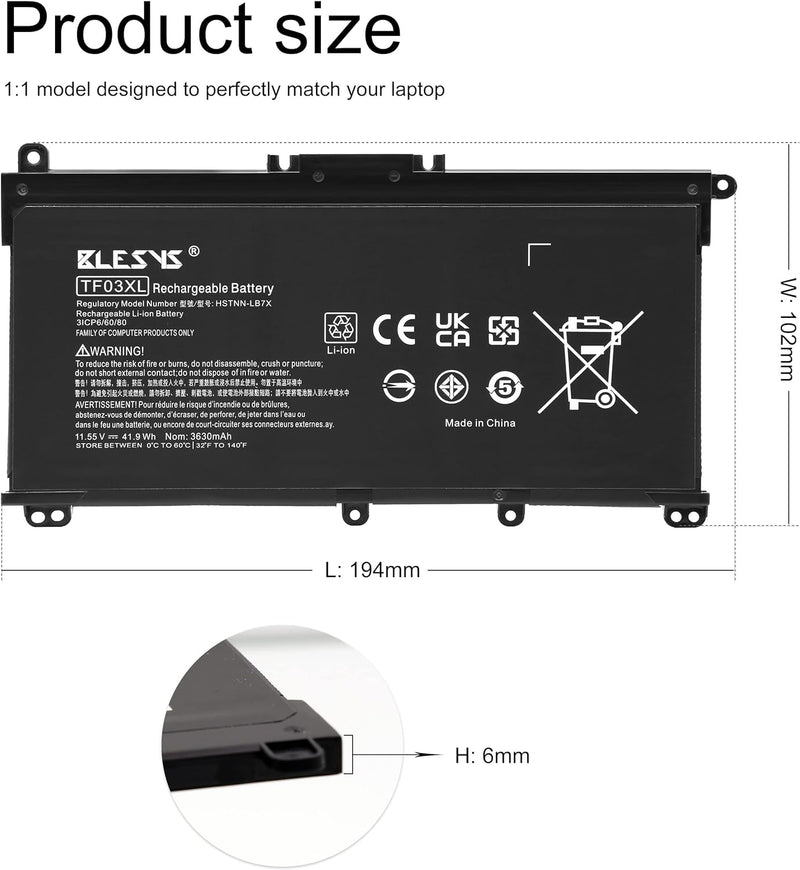 BLESYS TF03XL 920070-855 920046-421 920046-541 920070-856 HSTNN-LB7J HSTNN-LB7X TF03041XL Laptop Akk