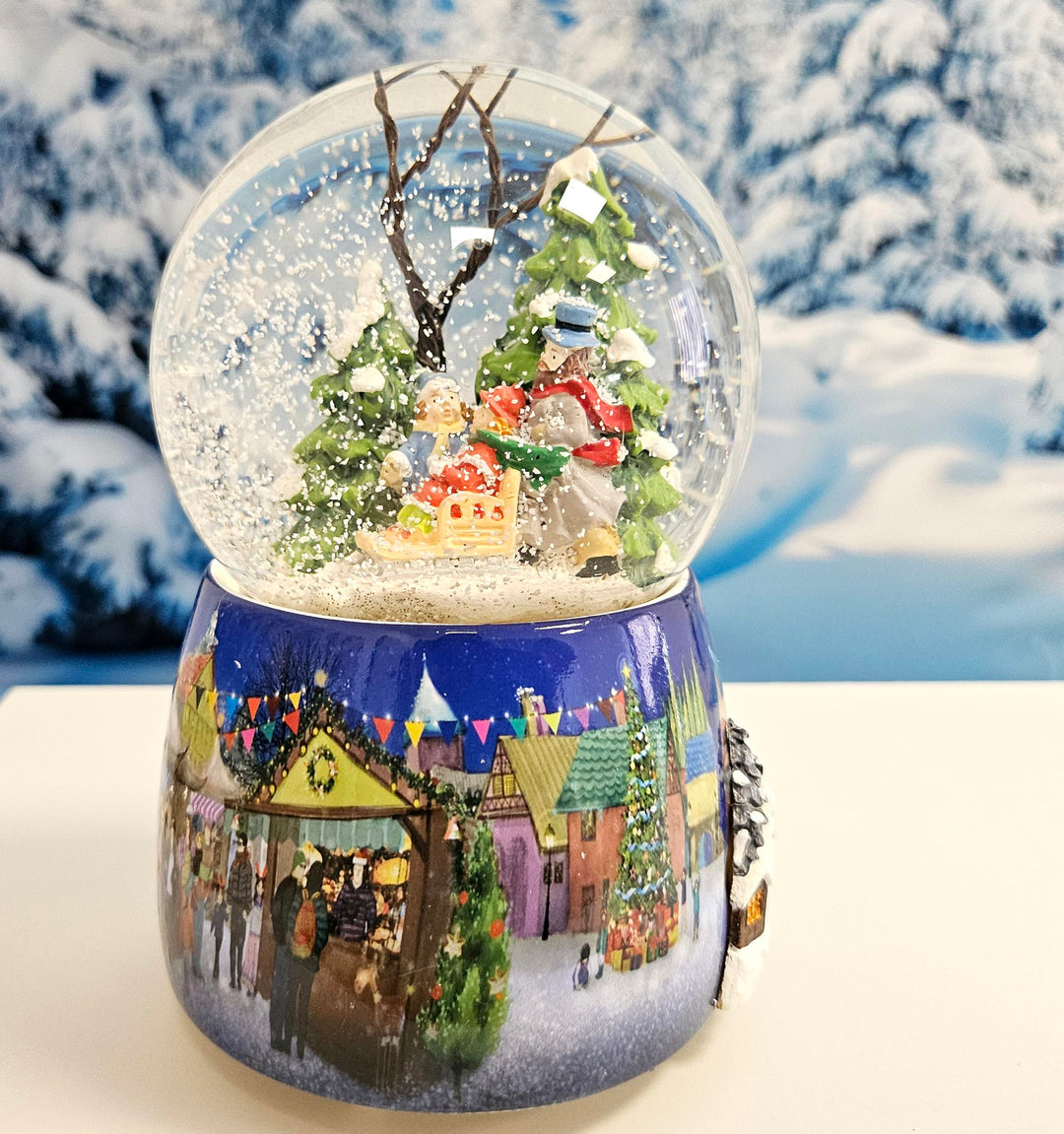 Weihnachts-Schneekugel mit Musik | Schneekugel Winterspaziergang mit Familie | Sockel Winterlandscha