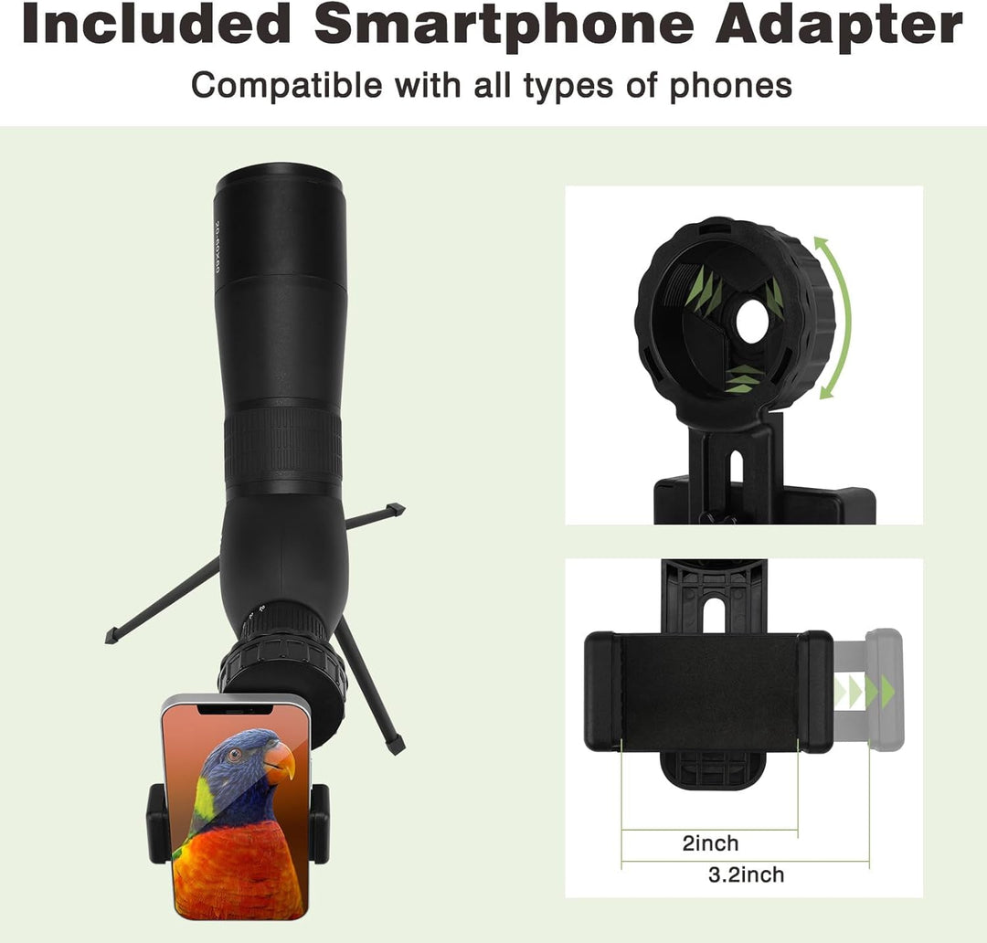 HUICOCY Spektive 20–60 x 60 mm Zoom 39–19 m/1000 m mit FMC-Objektiv, BAK4 45 Grad abgewinkeltes Okul