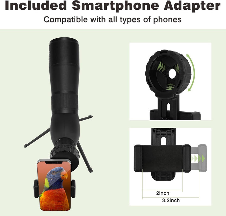 HUICOCY Spektive 20–60 x 60 mm Zoom 39–19 m/1000 m mit FMC-Objektiv, BAK4 45 Grad abgewinkeltes Okul