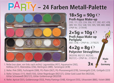 Eulenspiegel 224212 - Schminkpalette Party, im Metalletui, mit 24 Farben, Schminkset Metall-Schminkp