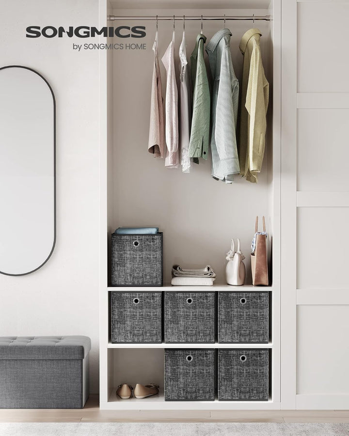 SONGMICS Aufbewahrungsbox, 6er Set, Ordnungsboxen aus Vliesstoff mit Griff, Boxen Aufbewahrung, 26 x