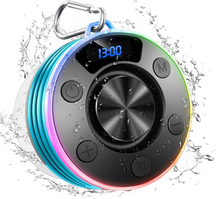 Wasserdichter Bluetooth Duschlautsprecher mit Zeitanzeige, IPX7 Waterproof Shower Speaker, Starker B