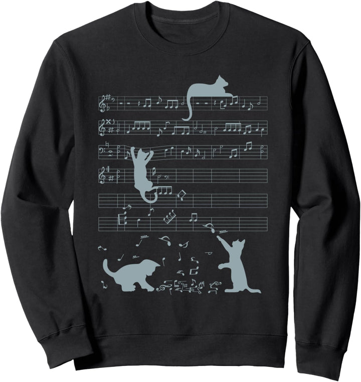 Niedliche Katzen Musiknoten Blau Musiker Kunst Sweatshirt