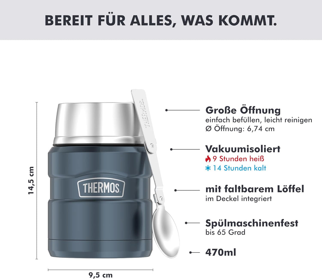 THERMOS STAINLESS KING Thermobehälter für Essen ice grey 0,47l - Edelstahl, absolut dicht, hält Spei