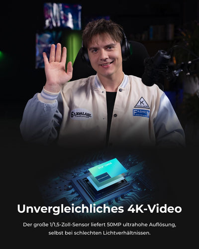 OBSBOT Tiny 2 - PTZ 4K Webcam mit KI-Tracking, Sprachsteuerung, Gestensteuerung, Autofokus, USB3.0,