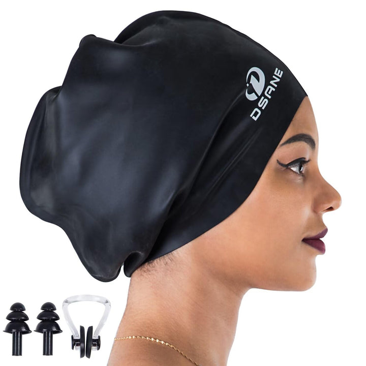Dsane Extra Grosse Badekappe Damen Herren, Schwimmkappe Lange Haare mit Speziellem Design, Bademütze
