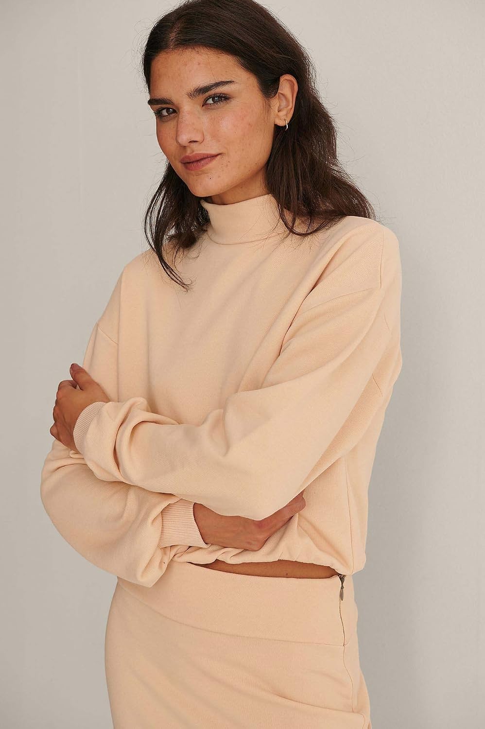 NA-KD Damen Balloon Sleeve Sweater Pullover L Warm Beige, L Warm Beige