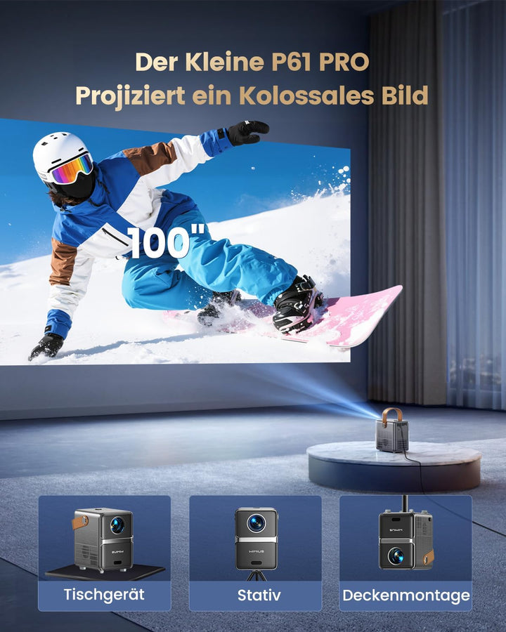 Mini Beamer 4K [Netflix Official|Dolby Audio] Smart Beamer Klein with WiFi6 2-Wege Bluetooth Full HD