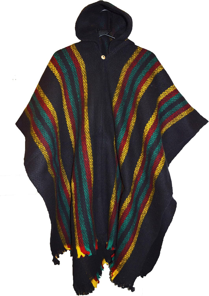 Wigwam Südamerikanischer Poncho aus 100 % Wolle, handgefertigt, Inca Rasta Farben