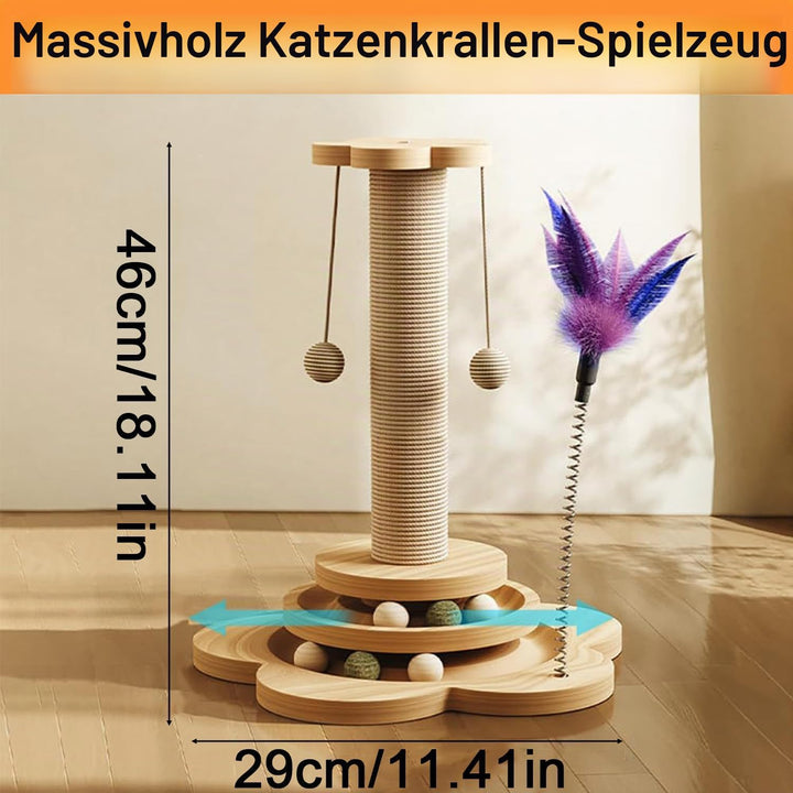 Kongming 4 in 1 Katzenspielzeug hölzernes, Katze Sisal Seil Kratzbaum mit hängenden Ball, Interaktiv