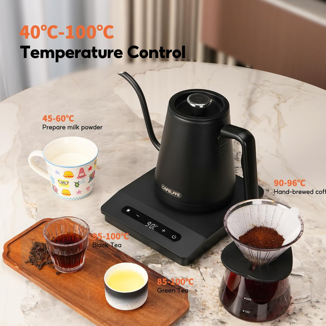 CAFELFFE Elektrischer Schwanenhals-Wasserkocher, 0,8L, 1500 W, Schwarz | Teekanne, Edelstahl-Heisswa