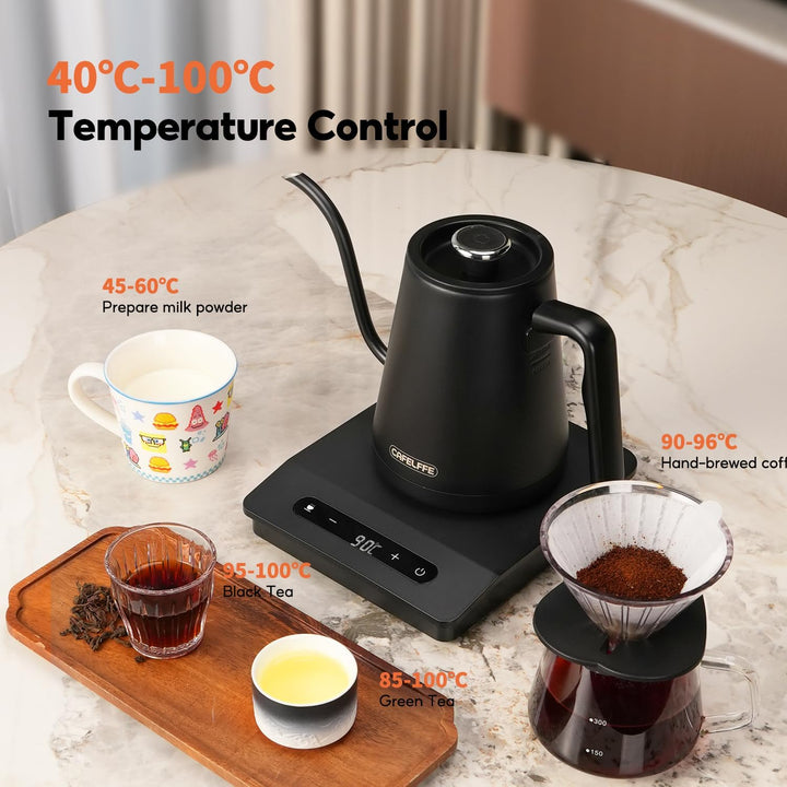 CAFELFFE Elektrischer Schwanenhals-Wasserkocher, 0,8L, 1500 W, Schwarz | Teekanne, Edelstahl-Heisswa