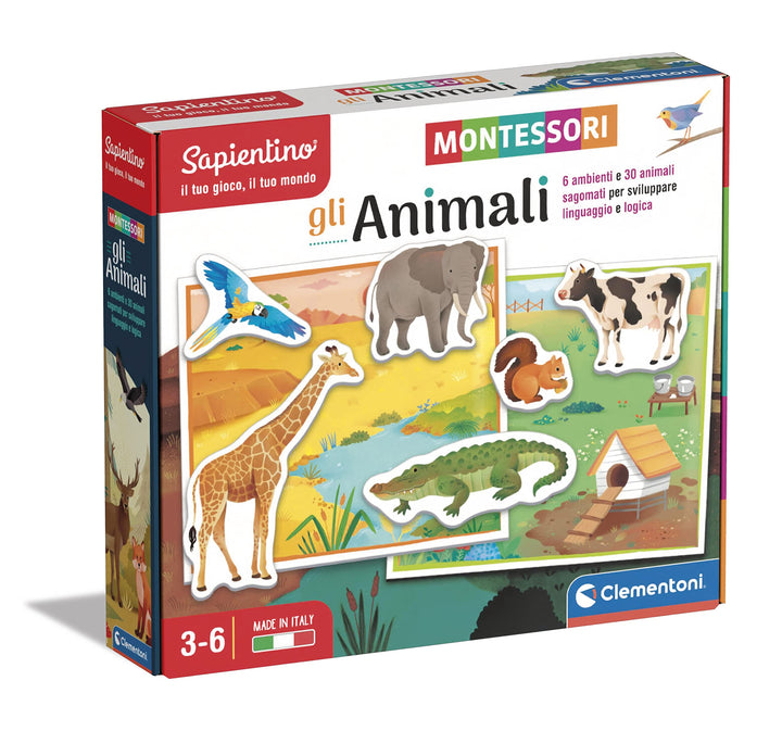 Clementoni - Sapientino Montessori 3 Jahre mit geschlagenen Karten, Lernspiel zum Lernen von Tieren,