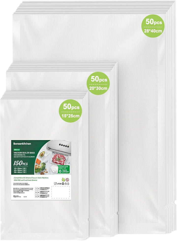 Bonsenkitchen Vakuumierbeutel 150 Beutel - 15x25 cm (50)+20x30 cm (50)+ 28x40 cm (50), für jede Grös