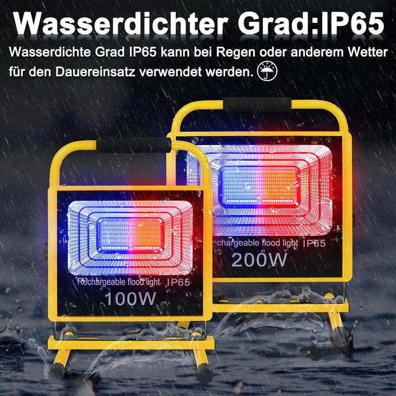 Aufun 2x200W Led Baustrahler Akku Kaltweiss mit Stativ Doppel Strahler roter und blau Blitz Arbeitss