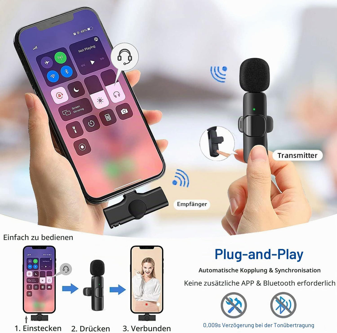 VOVIGGOL Handy Mikrofon für iPhone/iPad/Android/Laptop, Plug-Play Lavalier Mikrofon Wireless Microph