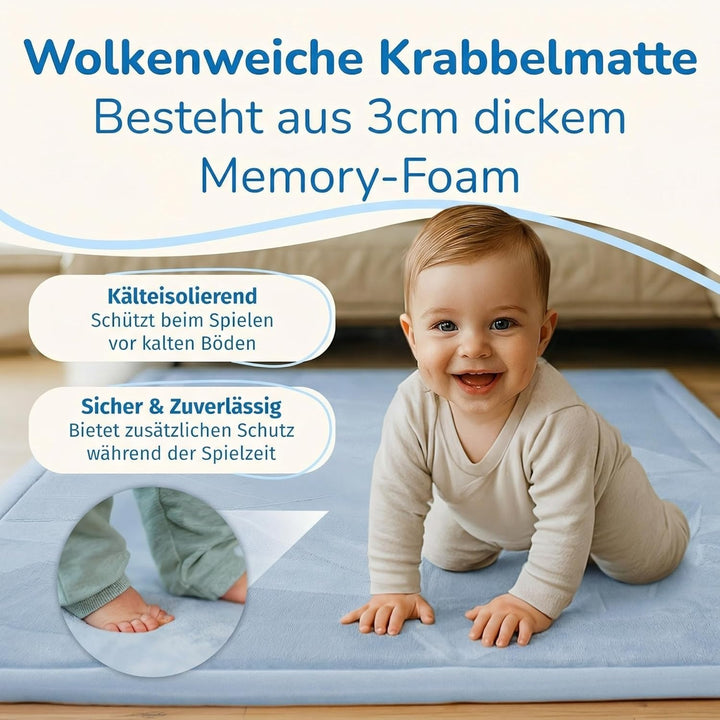BabybeFun Krabbelmatte Baby - kuschelig weich - 3cm Dicke Spielmatte - schützt vor Stössen - Teppich