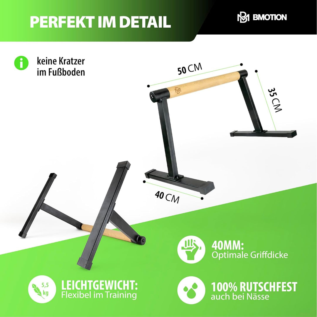 Müller & Blum Parallettes Holz mit Handgelenkbandagen, Calisthenics Bar mit rutschfesten Griffen, Mi