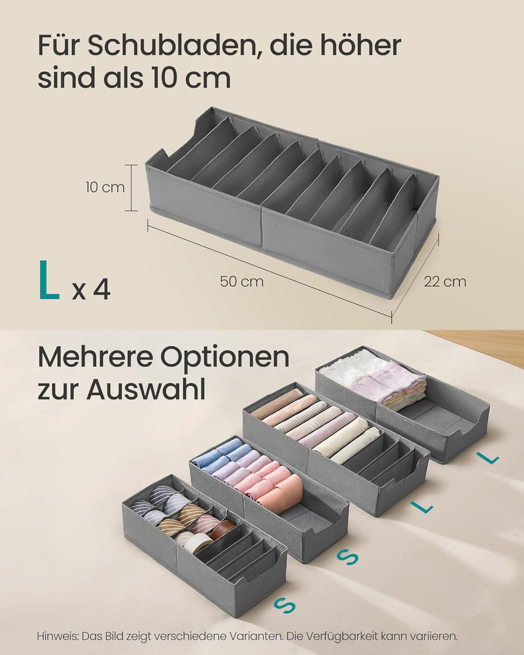 SONGMICS Unterwäsche-Organizer 4er Set, Schubladen-Organizer für IKEA PAX Kleiderschrank, mit Trennw