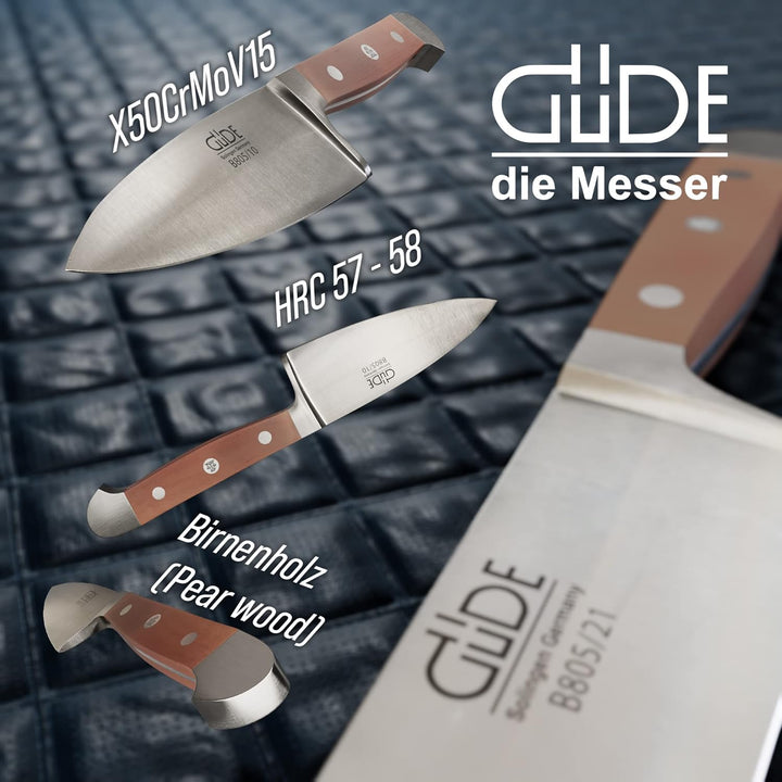 GÜDE Solingen - Hartkäsemesser Käsemesser geschmiedet, 10 cm, Birnenholz, ALPHA BIRNE, Doppelkropf,
