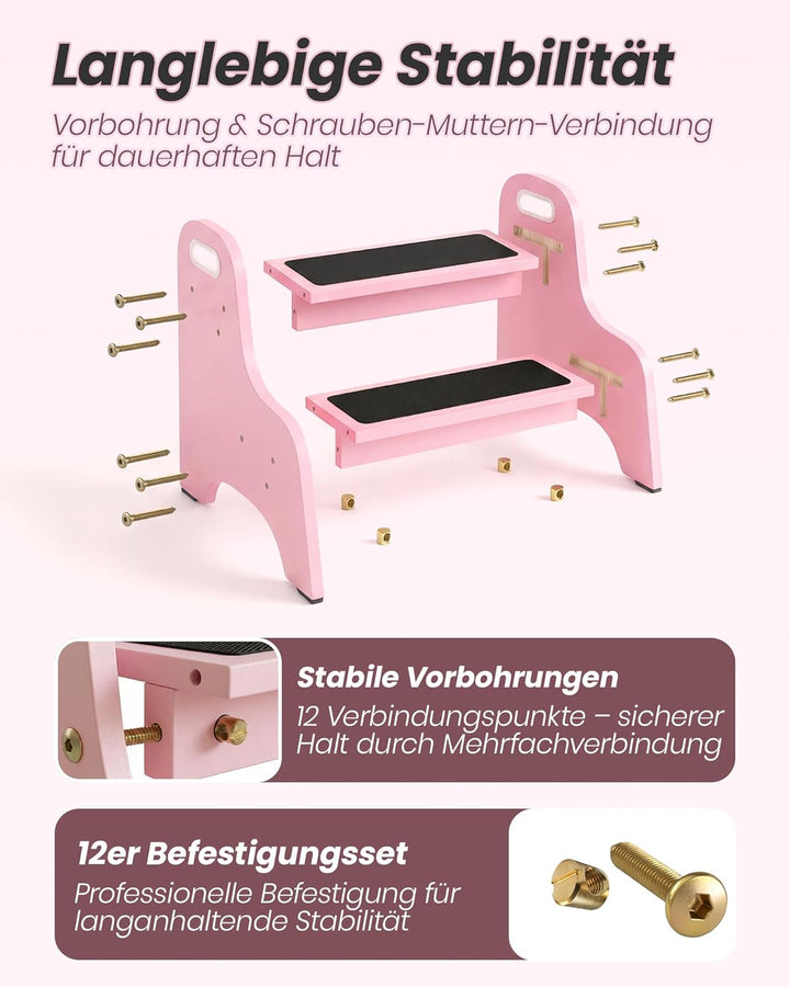Tritthocker Kinder aus Massivholz – 2 Stufen & rutschfest – Für Bad & Küche – Skandinavisches Design