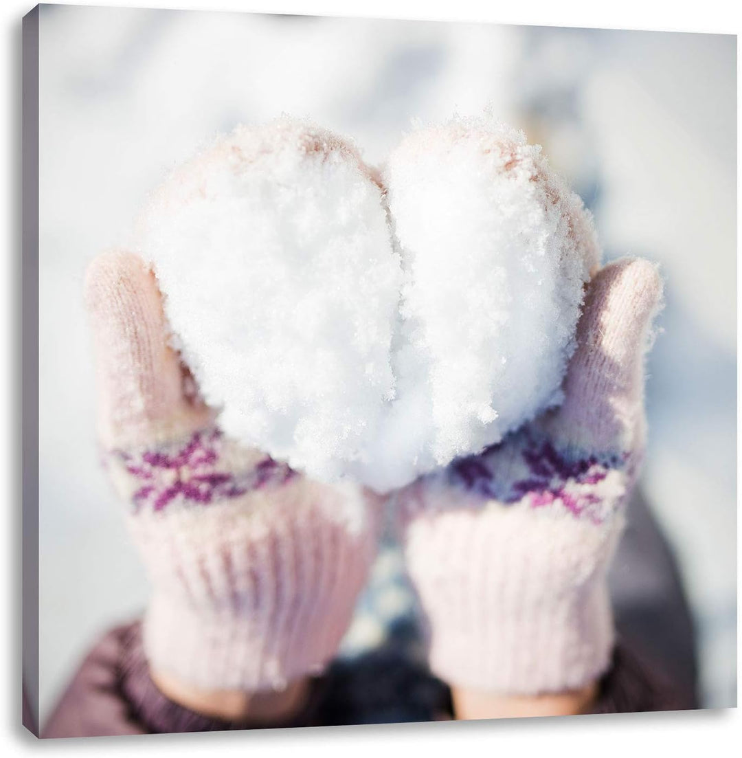 Pixxprint Herz aus Schnee, Format: 70x70 auf Leinwand, XXL riesige Bilder fertig gerahmt mit Keilrah