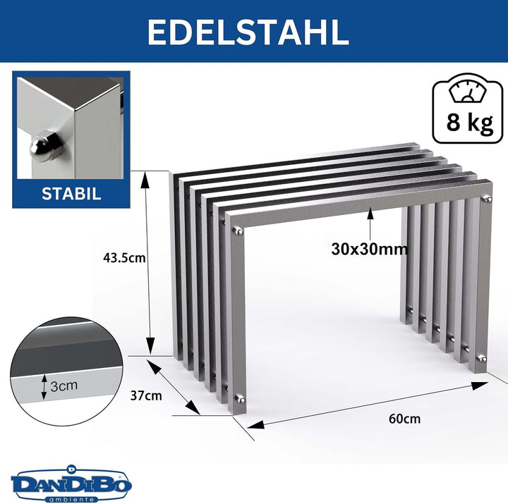 DanDiBo Sitzhocker Edelstahl Modern Wetterfest Metall Massiv 96643 Sitzbank 60 cm Outdoor Garten Hoc