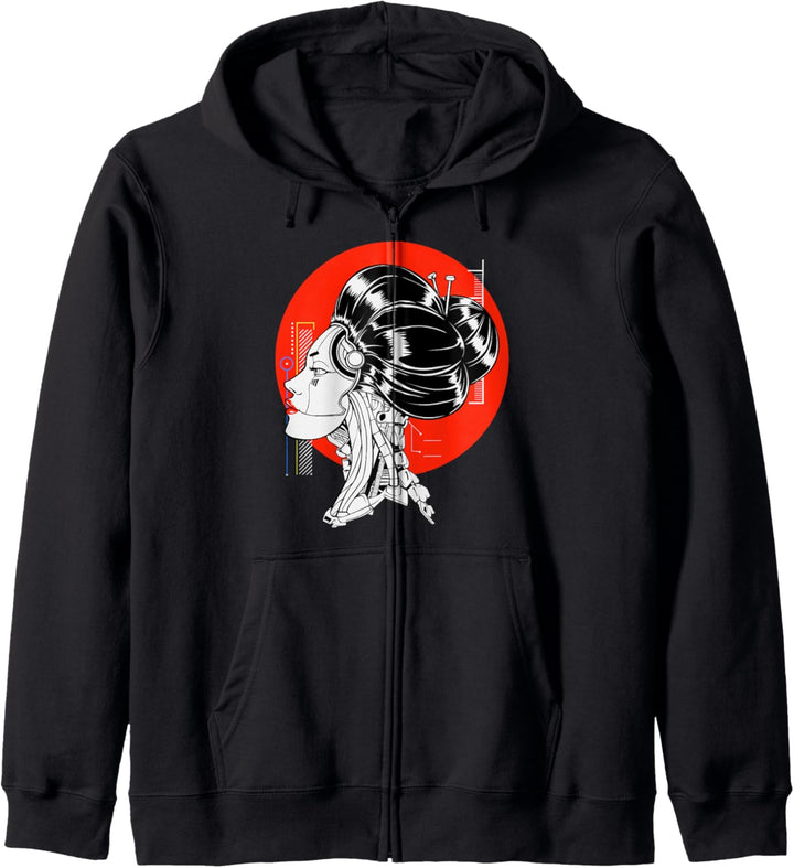 Japanisches Kawaii Vaporwave Geisha-Mädchen Cyberpunk Japan Kapuzenjacke