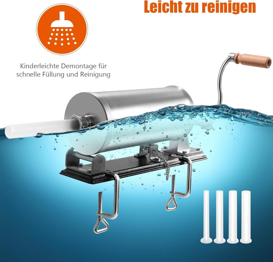 RELAX4LIFE 4 kg Wurstfüller manuell, Wurstfüllmaschine mit 4 Füllrohre, Wurstpritze für Metzgerei &amp;