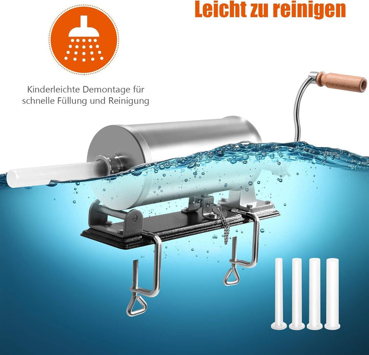 RELAX4LIFE 4 kg Wurstfüller manuell, Wurstfüllmaschine mit 4 Füllrohre, Wurstpritze für Metzgerei &amp;