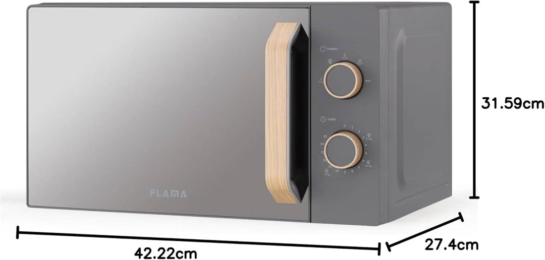 Mikrowelle FLAMA 1832FL, 20 l, 700 W, S/Grill, Glas/Grau