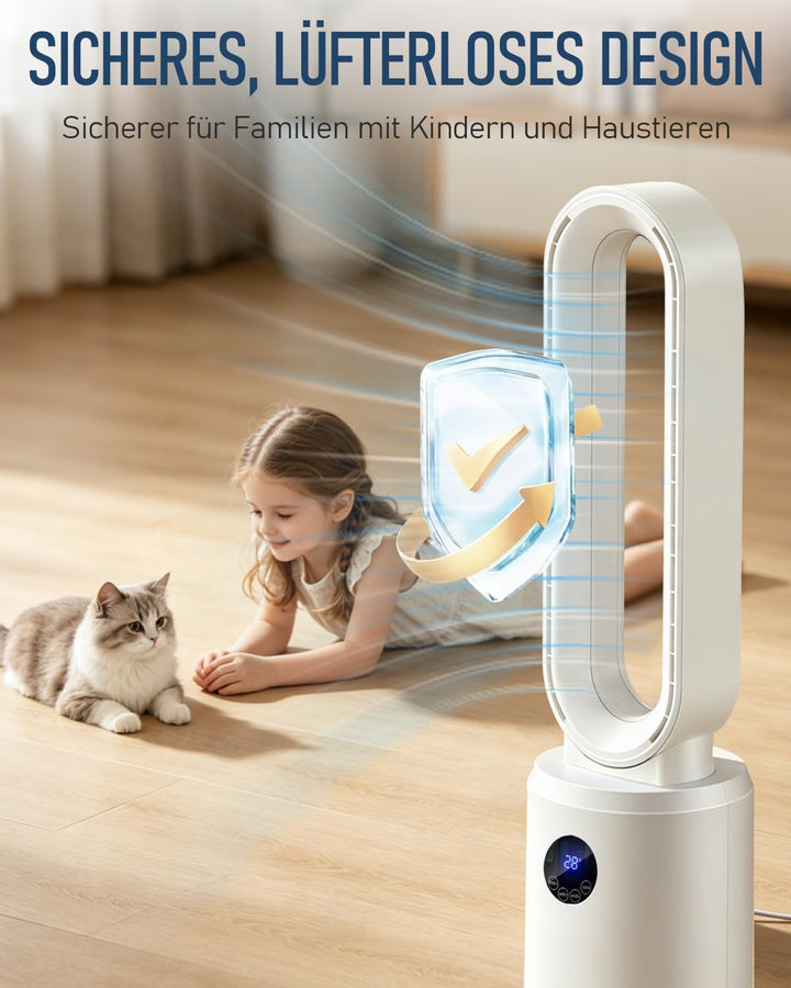 Rotorloser Ventilator, 24 Stufen Leiser Tischventilator mit Fernbedienung & 12h Timer, Energiesparen