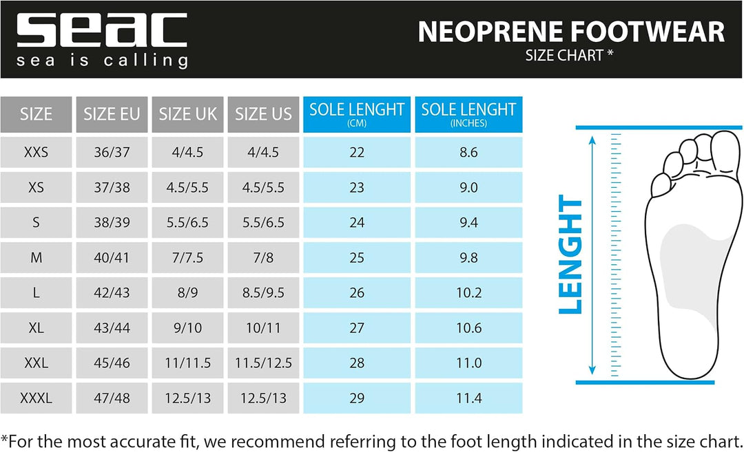 Seac Basic HD, Füssling aus 5 mm Neopren und fester Laufsohle, Taucherschuhe für Geräteflosse, S