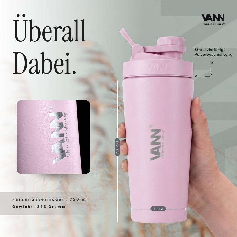 VANN Shaker Proteinshake 750ML - Thermo Shaker Edelstahl [12h kalt], Ideal als Schüttelbecher [Gym,