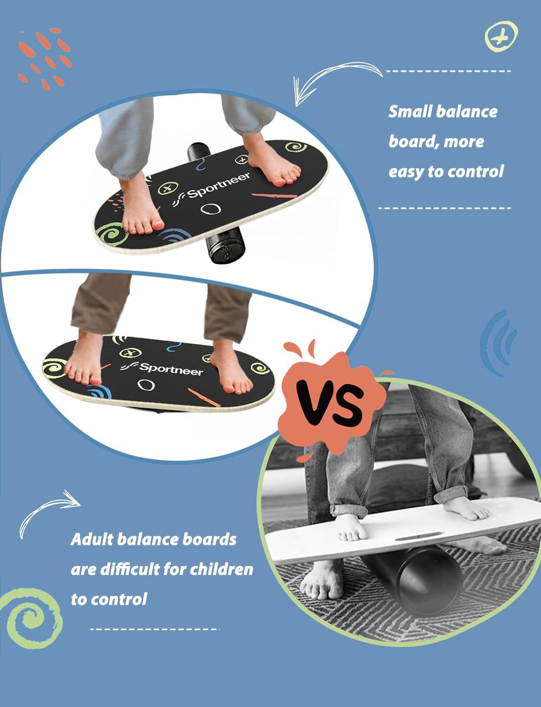 Sportneer Balance Board - Wobble Board mit verstellbaren Stoppern und Rollen - Balancier-Trainer zur