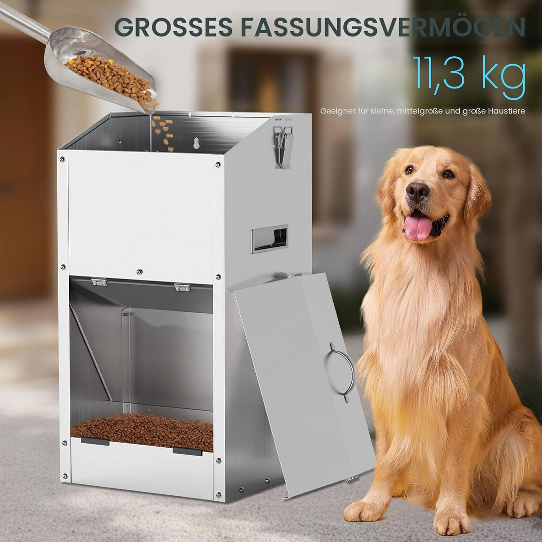 Automatische Hundefütterung 25lbs Grosse Kapazität Edelstahl im Freien und Innenbereich Schwerkraft