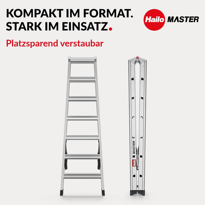 Hailo Master D100 Aluminium Doppelstufenleiter – beidseitig begehbare Stufenleiter - breite Rutschhe