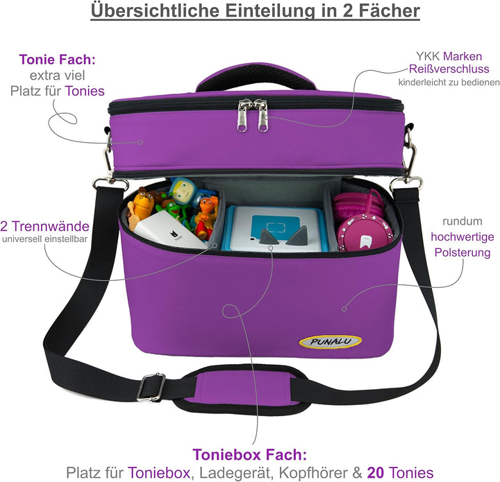 grosse Tasche für Toniebox, viel Platz für Tonie Hörfiguren, Toniebox Tasche (grün) Lila, Lila