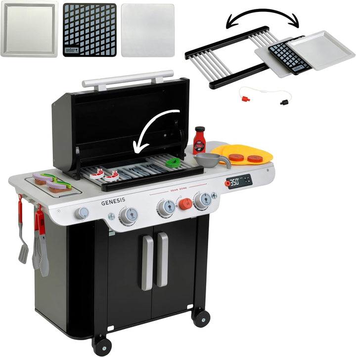 Theo Klein 9445 Weber Grill Genesis aus Holz inklusive Einsätze für Steak, Pizza oder Gemüse Mit Foo
