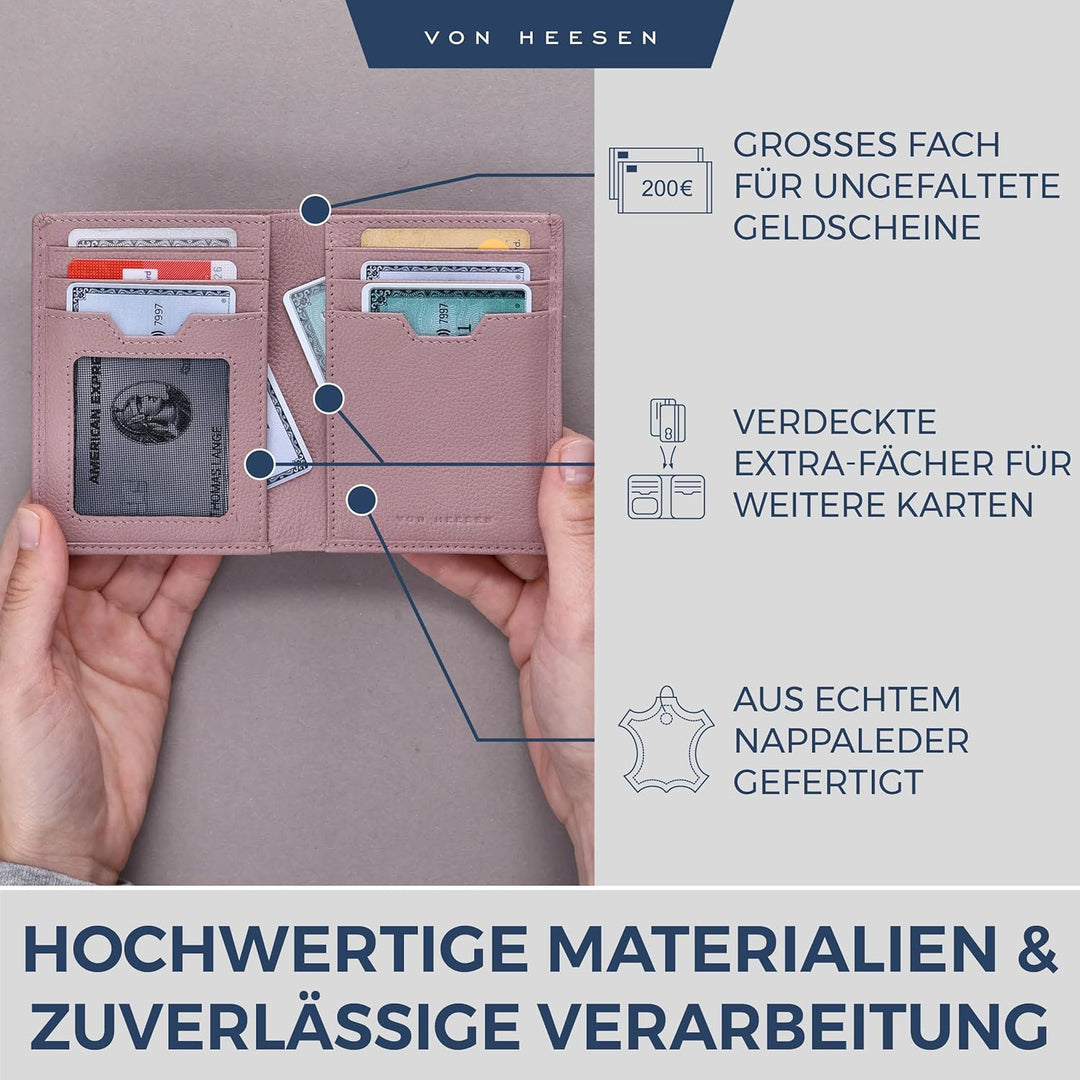 VON HEESEN® Leder Geldbörse Herren mit Münzfach &amp; RFID Schutz I Echtleder Geldbeutel für Männer &amp; Da