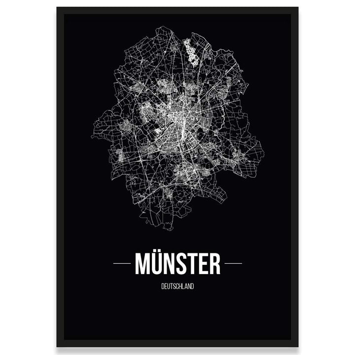JUNIWORDS Stadtposter, Münster, Wähle eine Grösse, 21 x 30 cm, Poster mit Rahmen, Schrift B, Schwarz