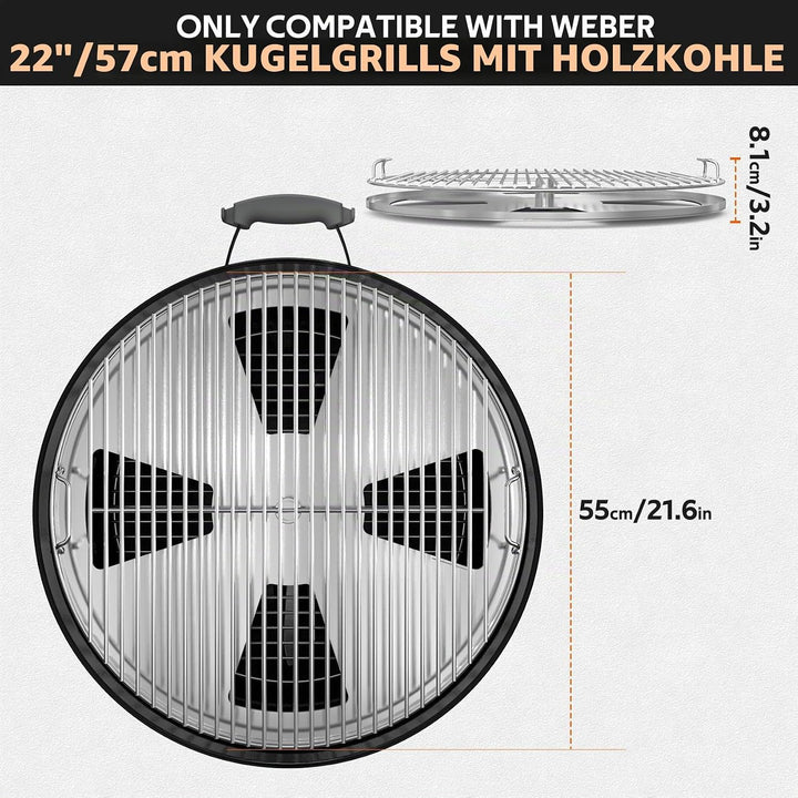 onlyfire Grillrost Edelstahl Doppel für Weber 57cm Kettle Holzkohlegrill, Grillrost Rund mit Rauchfu